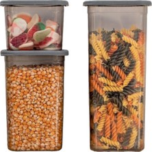 Deconox 3'lü Set Sızdırmaz Kapaklı Kare Erzak Saklama Kabı 650ML - 1300ML - 1900ML Antrasit