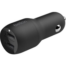 Belkin Boost Charge Çift Bağlantı Noktalı 24 W Araç Şarjı, iPhone ve Android Telefon Uyumlu, Siyah,