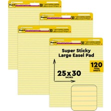 Zemira Post-It Süper Yapışkan Şövale Pedi, 63,5 cm x 76,2 cm Yaprak, Çizgili Sarı Kağıt, 30 Yaprak/ped, 4