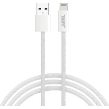Buff Labs Buff, BL74 Örgülü 3A .2m Data ve Şarj Kablosu, Bükülmeye Dayanıklı, Hızlı Şarj, USB Lightning, Beyaz
