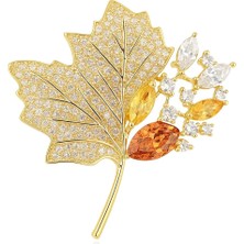 Nice For You Kristal Zirkon Akçaağaç Yaprağı Broş – Çok Renkli, Işıltılı Premium Metal, Kadın Şık Ak