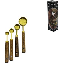 İbico Ibico İ22-317 Ölçü Kaşık Seti 15ML 2.5ml 1.25ML 4 Adet Gold Metal Otantik Ağaç Kulp