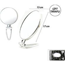 Bella House K-5198 Makyaj Aynası 6.5" 16.5X13CM Oval Gümüş Çift Taraflı Katlanır Ayaklı