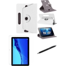 Hepta Collection Hometech 8tx 8" Standlı Tablet Kılıfı+Nano Kırılmaz Ekran Koruyucu+Dokunmatik Kalem Beyaz