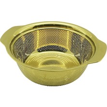 YAKUT-12899 Paslanmaz Metal Süzgeç 23CM Gold Sepet Dahili Tutma Kulplu