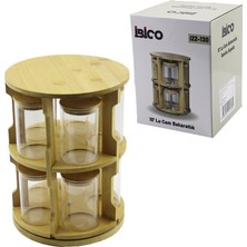 İbico Ibico İ22-130 Tuzluk ve Baharatlık Seti Y: 28CM Bambu Stand Çap: 21CM 10 Adet 2 Katlı Yuvarlak Cam