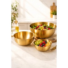 Kai Home 3'lü Gold Paslanmaz Çelik Karıştırma ve Salata Kase Seti