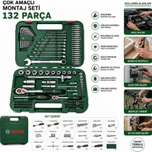 Bosch-1 600 A02 Z9B 1/2" 132 Adet 10 Adet Alyan 1/4" Cırcır Kol Kombine Anahtar