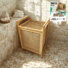 İbico Ibico İ21-080 Kirli Çamaşır Sepeti Sepet 40X35X60CM Üstten Açılır Kumaş Çantalı Kalın Ahşap Bambu