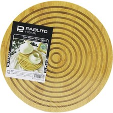 Pablito Home Pablıto Home PBT-367 Ahşap Bambu Sunum Tepsi 28CM Yuvarlak Çift Taraflı Düz Dalgalı Oyuk Kanallı