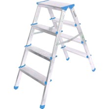 111 Yüzonbir Alüminyum Metal Merdiven Yükseklik 92CM Baş Genişlik 8cm 4+4 Çift Basamaklı