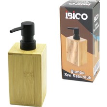 İbico Ibico İ21-069 Ahşap Bambu Sıvı Sabunluk Çap: 7cm Y: 11.5cm Kare Siyah Plastik Pompa