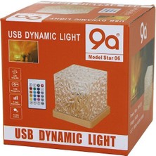 9A USB Dynamıc Light Gece Lambası 9.5X9.5CMX11.5CM Star-06 Kumandalı Su Desenli Mika Kristal Pls Rgb