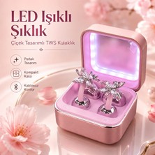 Abrax Tech Çiçek ve Kelebek Tasarımlı Tws Bluetooth Kablosuz Kulaklık – LED Işıklı Şarj Kutusu, Şık ve Zarif Tasarım
