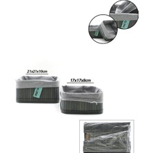 İbico Ibico İ22-332 Organizer Sepet 18X21CM 2 Boy Kare Bezli Bambu Kenar Ahşap Altlık Gri