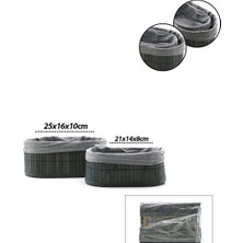 İbico Ibico İ22-331 Organizer Sepet 21X14-25X16CM 2 Boy Oval Bezli Bambu Kenar Ahşap Altlık Gri