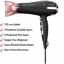 Awox Watson Saç Kurutma ve Fön Makinesi 2400W 2 Kademe Fan 3 Kademe Sıcaklık Siyah Soğuk Üfleme