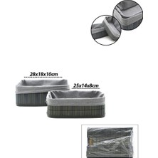 İbico Ibico İ22-334 Organizer Sepet 25X14-28X18CM 2 Boy Bezli D.dörtgen Bambu Kenar Ahşap Altlık Gri