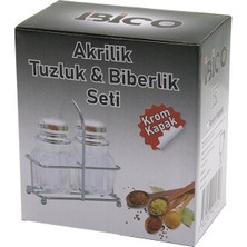 İbico Ibico İ22-165 2 Adet Kare Tuzluk Akrilik Bombeli Biberlik Krom Kapak Baharatlık Metal Standlı