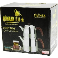 Hünkardem Filinta Çaydanlık Seti Üst Demlik: 1lt Alt Suluk: 1.5lt Çelik Mini Boy Çift Kapaklı