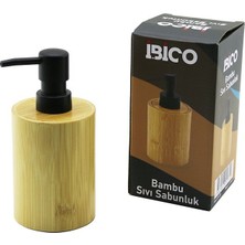 İbico Ibico İ21-071 Ahşap Bambu Sıvı Sabunluk Y: 10.8cm Çap: 7.8cm Yuvarlak Siyah Plastik Pompa