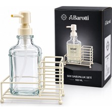 Barotti DMR-9780 Sıvı Sabunluk Seti 500ML Cam Şişe Beyaz Pompa Beyaz Metal Stand