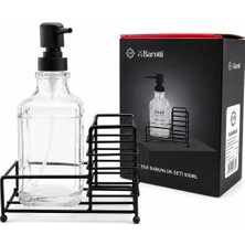 Barotti DMR-9779 Sıvı Sabunluk Seti 500ML Cam Şişe Siyah Pompa Siyah Metal Stand