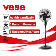 Vese VNT-004 Ayaklı Vantilatör Fan 45W 16" Inç 3 Kademe Hız 5 Pls.pervane Ev Tipi