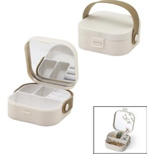 House By House UR-3464 Aynalı Makyaj ve Takı Organizer 9X9CM Y:3.7cm 4bölme Çanta Boy Taşıma Kulp