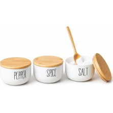Meturas Bambu Hava Geçirmez Vakumlu Silindir Kapak Cam Kavanoz Baharat Seti 3'lü 370 ml