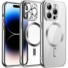 MCasering Apple Iphone 14 Pro Kılıf Kamera Lens Korumalı Magsafe Şarj Kilifi Şeffaf Renkli Yumuşak Kapak Silver