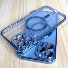 MCasering Apple Iphone 14 Pro Kılıf Kamera Lens Korumalı Magsafe Şarj Kilifi Şeffaf Renkli Yumuşak Kapak Mavi