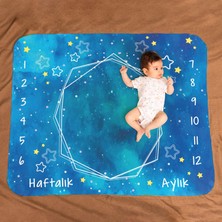 Hediyesepeti Mavi Uzay Macerası Baby Shower Hediyesi Fotoğraf Çekim Battaniyesi 100X120 cm