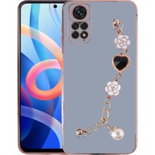 MCasering Xiaomi Note 11  / Note 11S Uyumlu Canlı Renkli Altın Kenar Çizgili Bileklikli Taşlı Kılıf W.blue