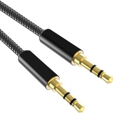 MCasering Iphone Samsung Xiaomi Huawei Oppo Uyumlu Örme 3,5mm Aux Çelik Örgü Araç Ev Müzik Video Ses Kablosu Siyah