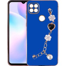 MCasering Xiaomi Redmi Poco C40 / 10C Uyumlu Parlak Gold Detaylı Silikon Kılıf Taşlı Zincirli Telefon Kılıfı Blue