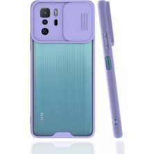 Lionmycase Xiaomi Poco X3 Gt Uyumlu Kılıf Kamera Korumalı Sürgülü Kızak Lens Kapak Renkli Silikon Mor