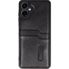 Magicool Samsung Galaxy A06 Kılıf Sara Kartvizitli Deri Kılıf - Siyah