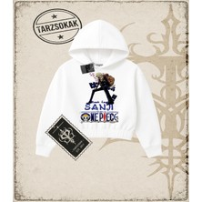 Tarzsokak One Piece Anime Karakterleri  Kadın Crop Kapşonlu Sweatshirt Beyaz