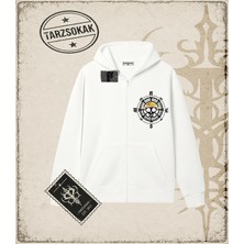 Tarzsokak One Piece Anime Karakterleri  Oversize Unisex Hırka & Çeket Fermuarlı Sweatshirt Beyaz
