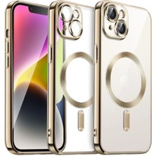 MCasering Apple Iphone 15 Plus Kılıf Kamera Lens Korumalı Magsafe Şarj Kilifi Şeffaf Renkli Yumuşak Kapak Gold