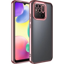 MCasering Xiaomi Redmi 10C  Kılıf Logo Yeri Açık Kamera Lens Korumalı Renkli Kenarlı Şeffaf Silikon Rose