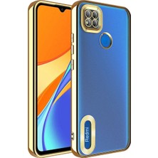 MCasering Xiaomi Redmi 9c  Kılıf Logo Yeri Açık Kamera Lens Korumalı Renkli Kenarlı Şeffaf Silikon Altın
