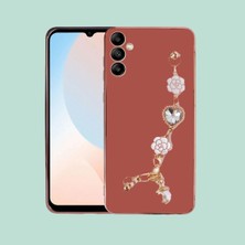 MCasering Samsung Galaxy A15 Uyumlu Çiçekli Kalpli Askılı Kamera Korumalı Silikon Kılıf Red