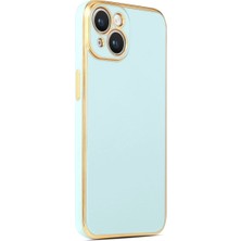 Andeka Apple Iphone 14 Uyumlu Kılıf Kenarları Altın Renkli Kamera Korumalı Silikon Kapak Mavi Açık