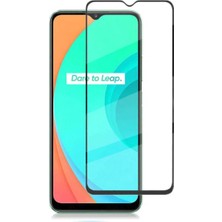 Realme C15 Kenarları Kırılmaya Dayanıklı Cam Ekran Koruyucu Siyah