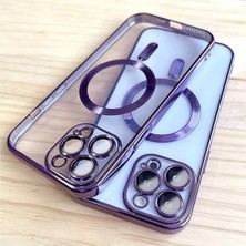 MCasering Iphone 14 Pro Max Lazer Kesim Magsafe Kablosuz Şarj Özellikli Renkli Lüks Silikon Kılıf Mor