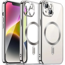 MCasering Apple Iphone 14 Plus Kılıf Kamera Lens Korumalı Magsafe Şarj Kilifi Şeffaf Renkli Yumuşak Kapak Silver
