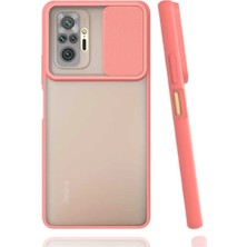 Xiaomi Redmi Note 10 Pro Uyumlu Sürgülü Slayt Kamera Korumalı Renkli Silikon Kılıf Uyumlu Pembe