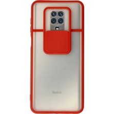 Cepmoda Xiaomi Redmi Note 9 Pro Kırmızı Renk Kamera Sürgülü Telefon Kılıfı - Buzlu Mat Kapak Kırmızı